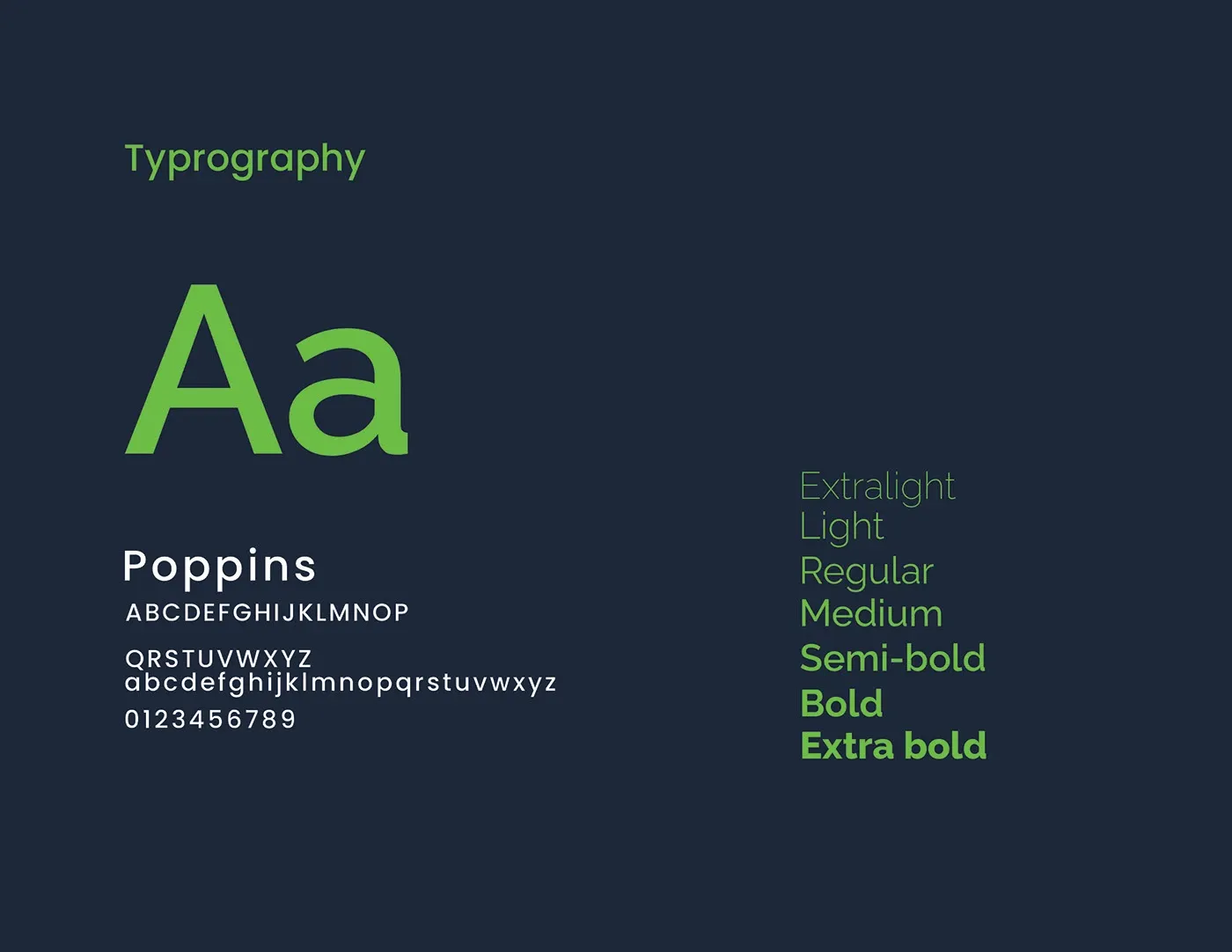 Typography specimen set in Poppins across six weights
