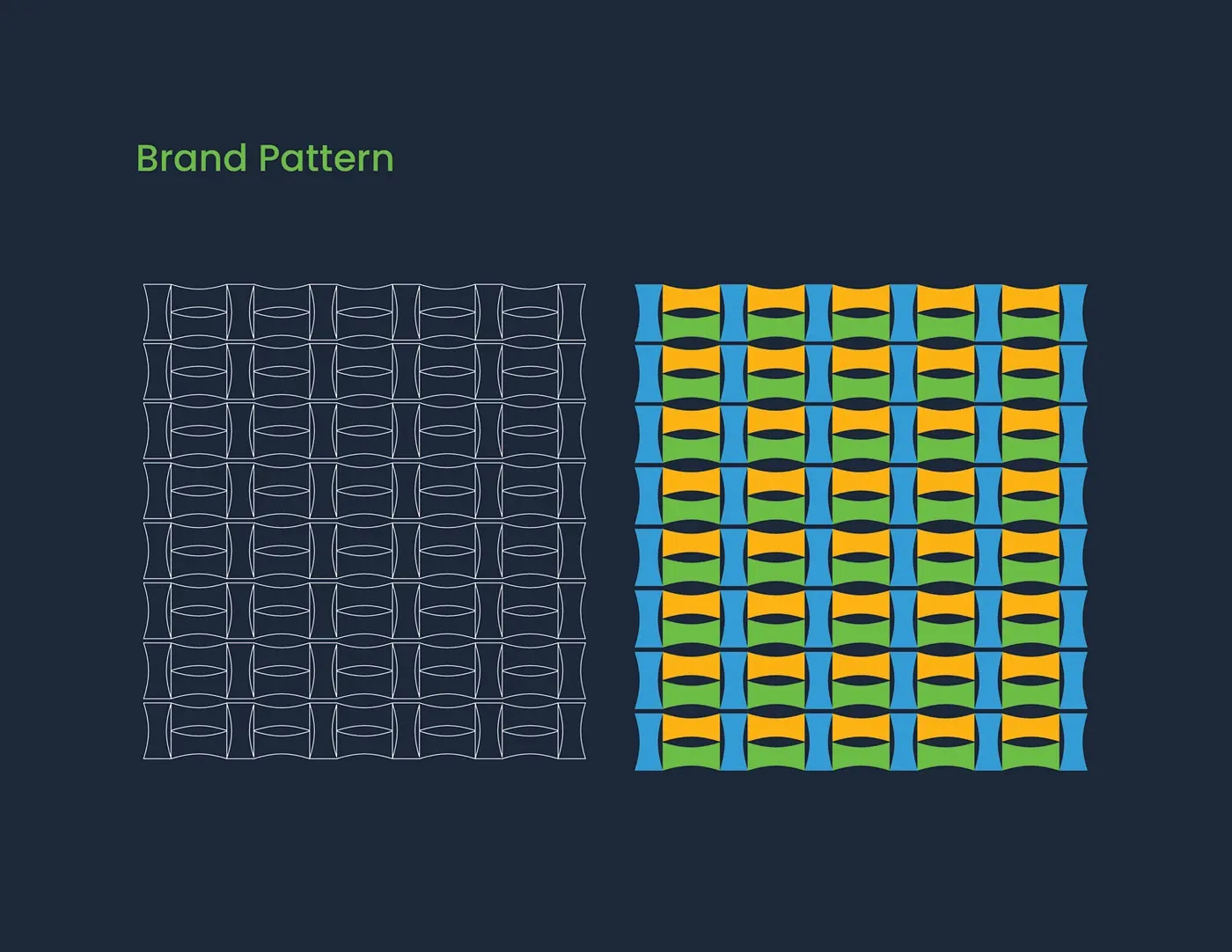 The brand pattern, a woven grid built from repeated stretched wordmarks