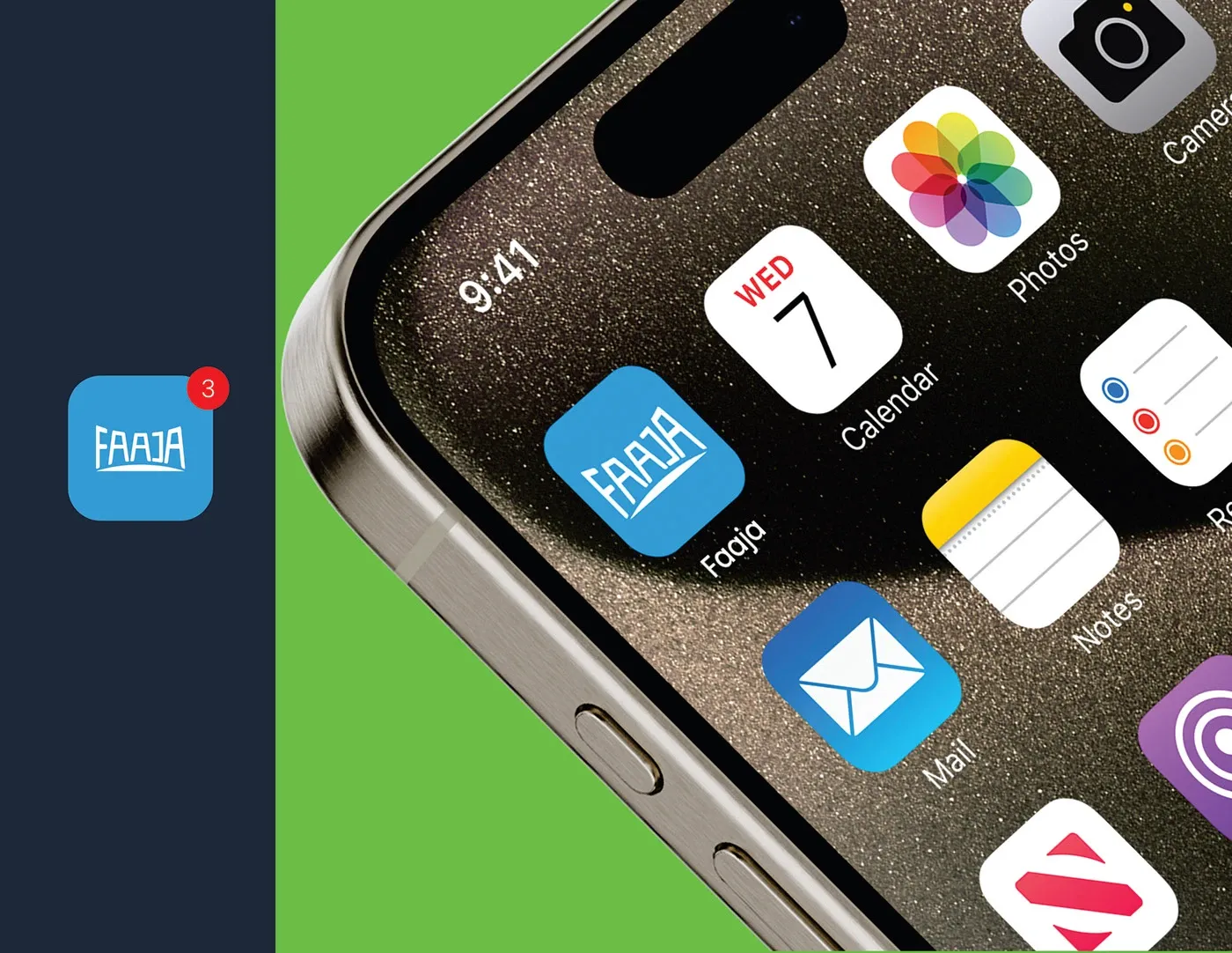 The Faaja app icon on an iPhone home screen among other apps