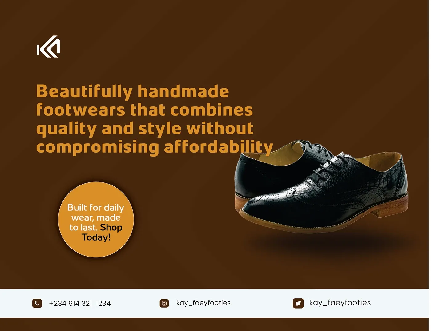 Social campaign layout with a black brogue and the handmade footwears headline