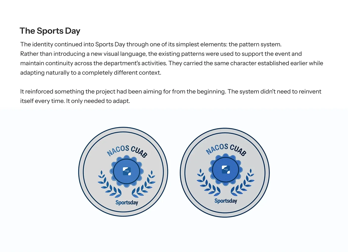 Sports day badges built from the same pattern system