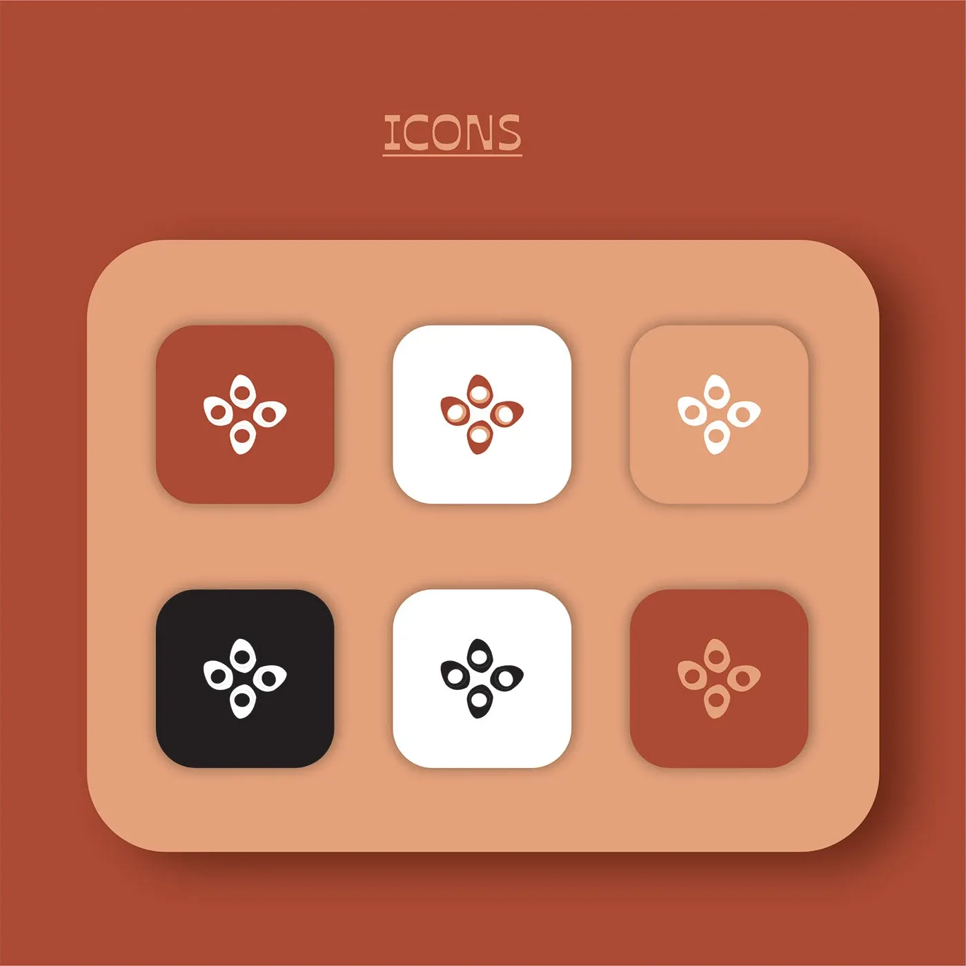 Six icon treatments of the mark across light, dark and outlined variants