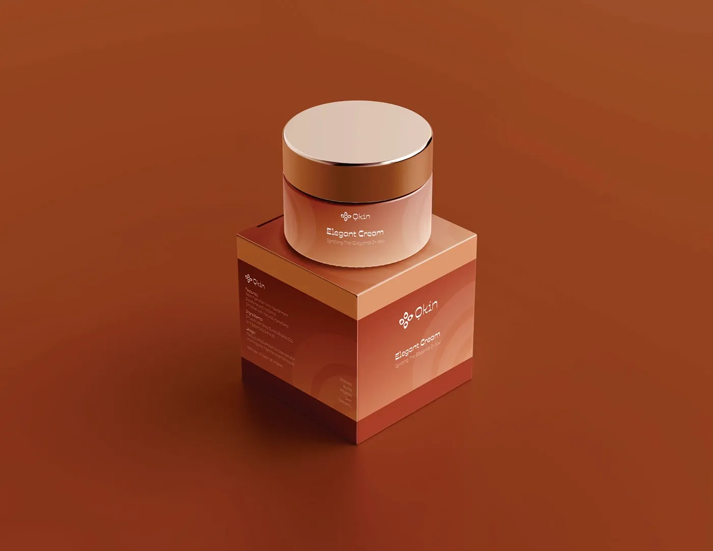 A cream jar sitting on its box against a warm background