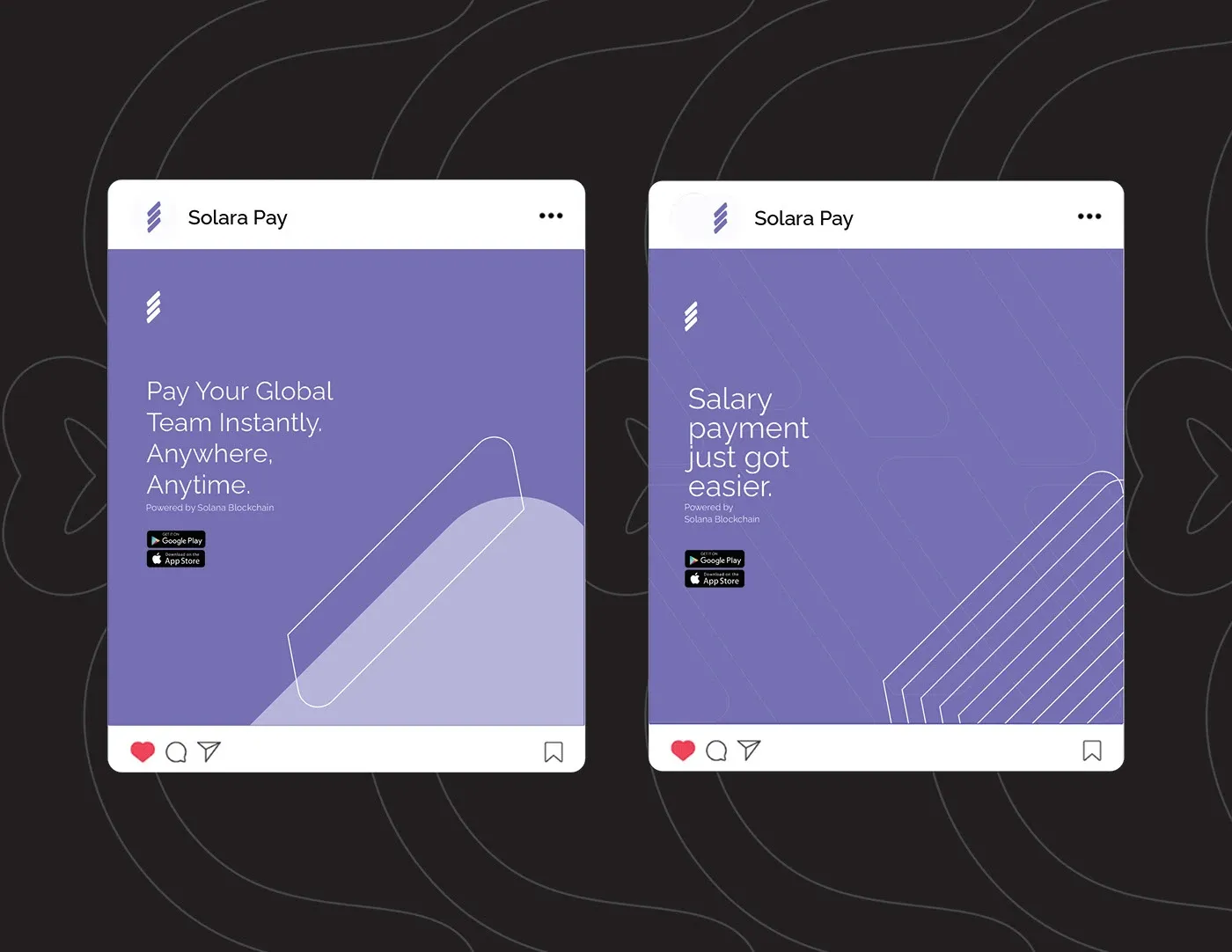 Further social posts in purple with the instant payment messaging