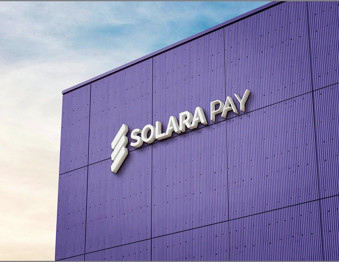 The Solara Pay mark mounted as signage on a building facade