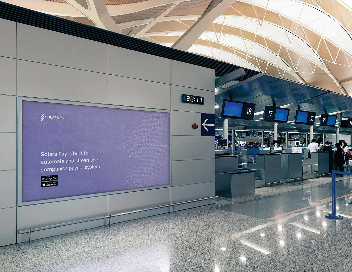 A large format placement in an airport terminal